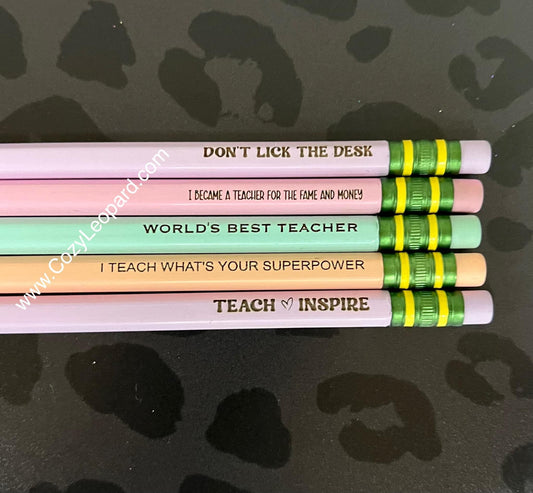 Set of 5 custom engraved pencils