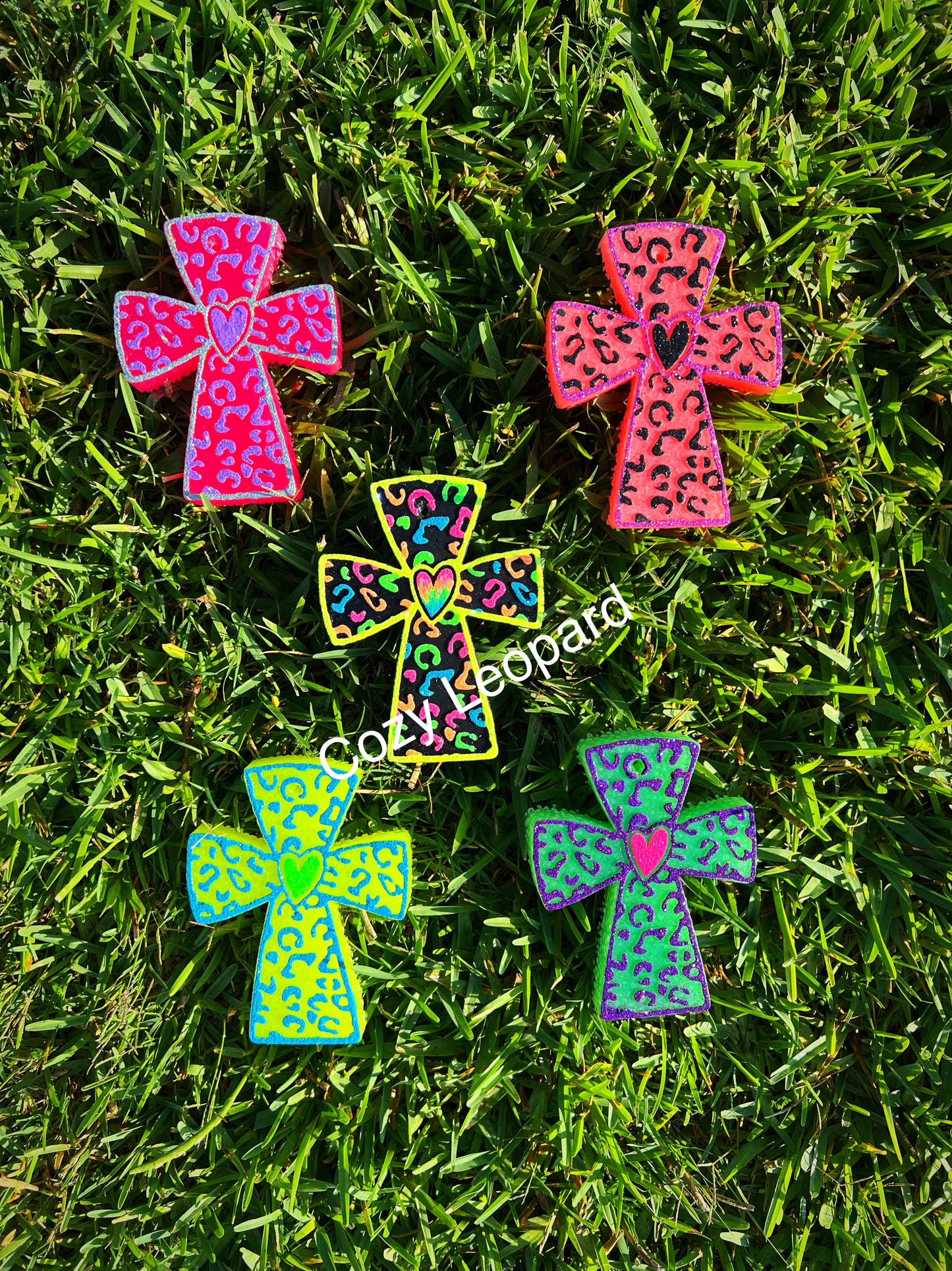 Leopard Heart Cross Car Freshie