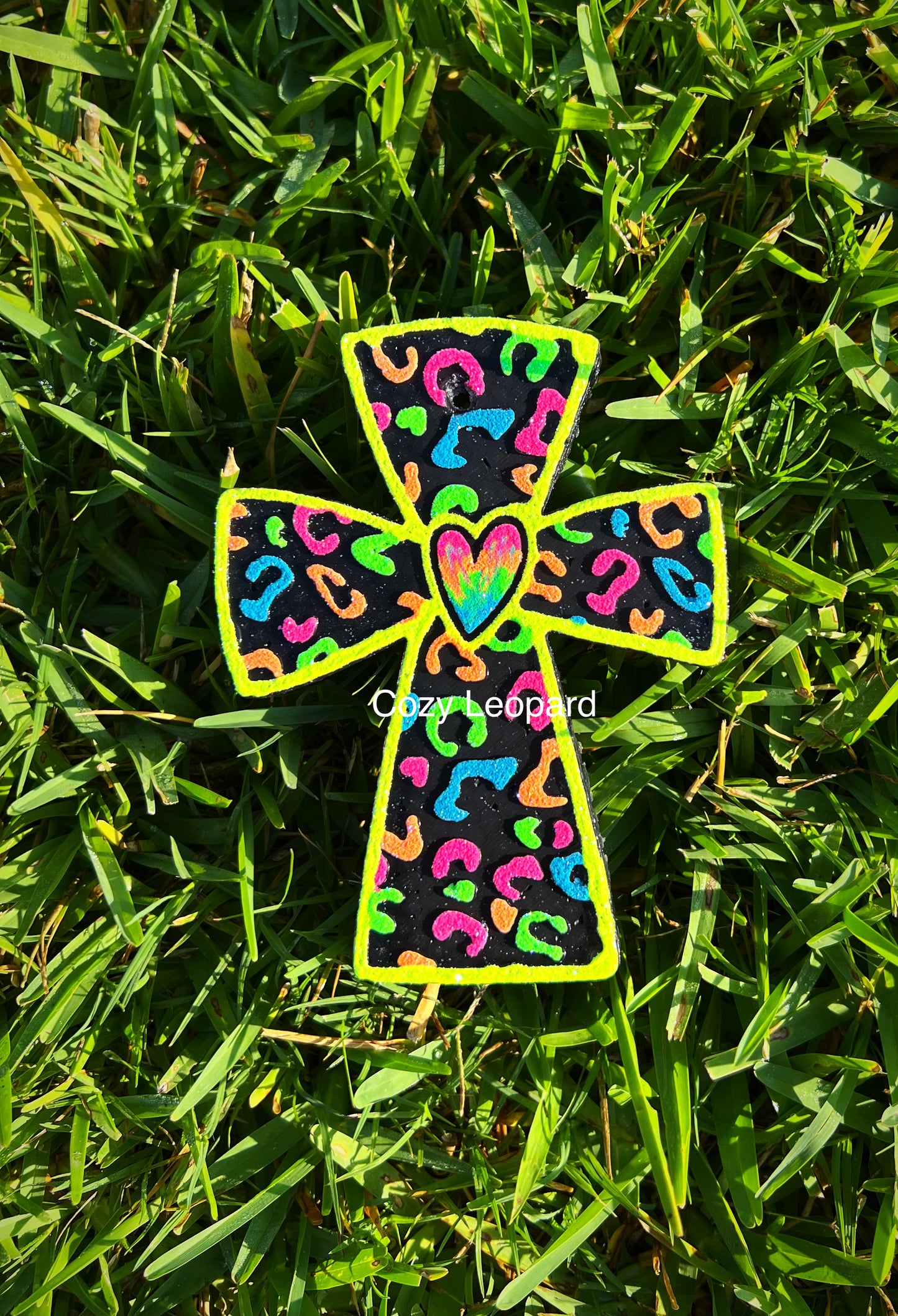Leopard Heart Cross Car Freshie