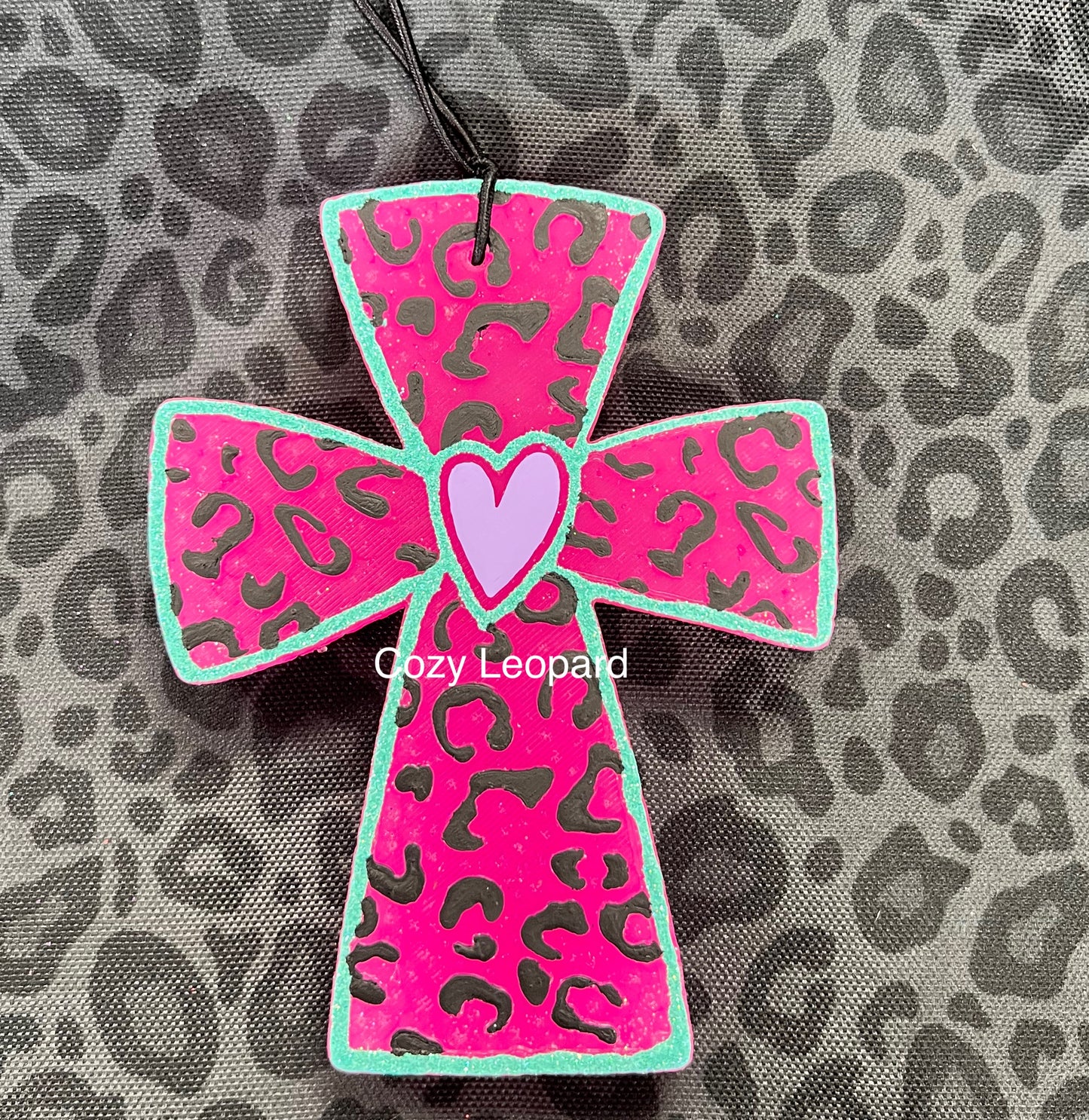 Leopard Heart Cross Car Freshie