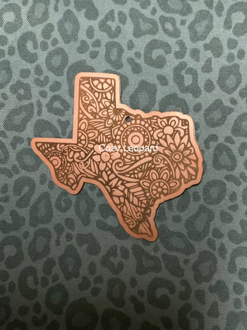 Leather Scroll Texas Car Freshener